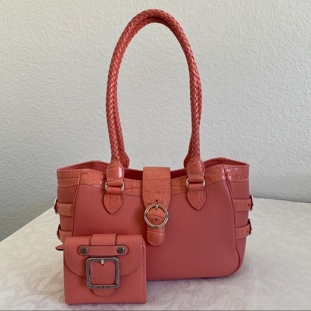 Brighton coral leather tote and wallet